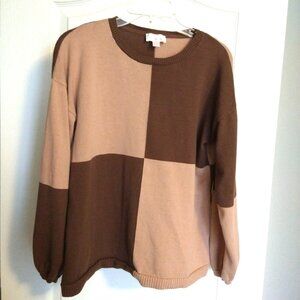 Belle by Kim Gravel - Brown & Tan Color Block knit sweater - Medium